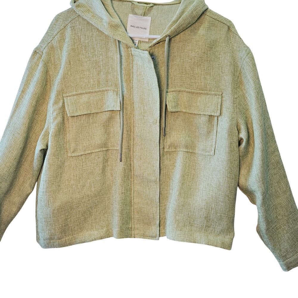Avec Les Filles Green Apple Lightweight Zip Hoodie Jacket XL EUC Chic Minimalist